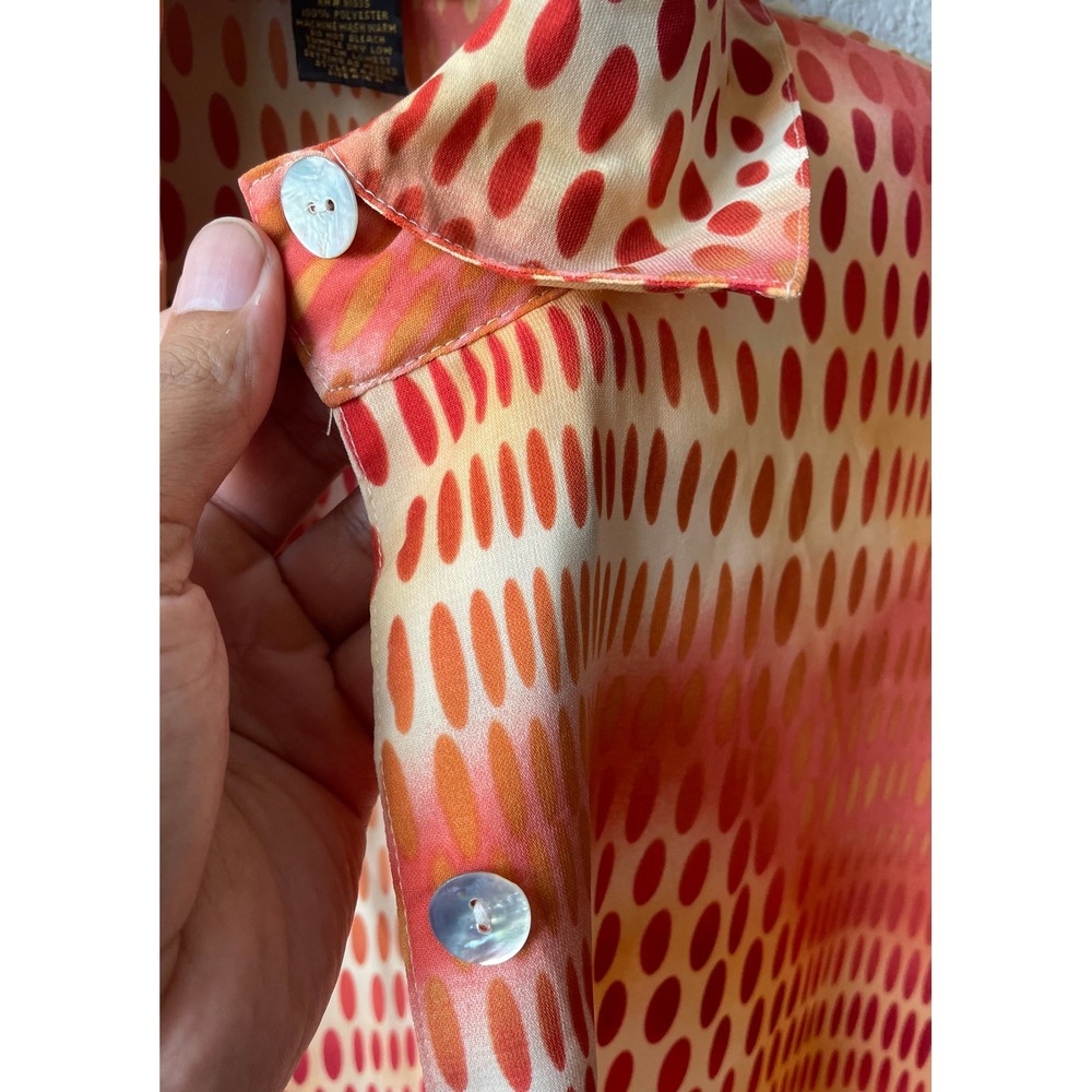 Ashley Stewart Women Blouse 16W Orange Red Dot Print Polyester Button Up Shirt - Picture 7 of 11